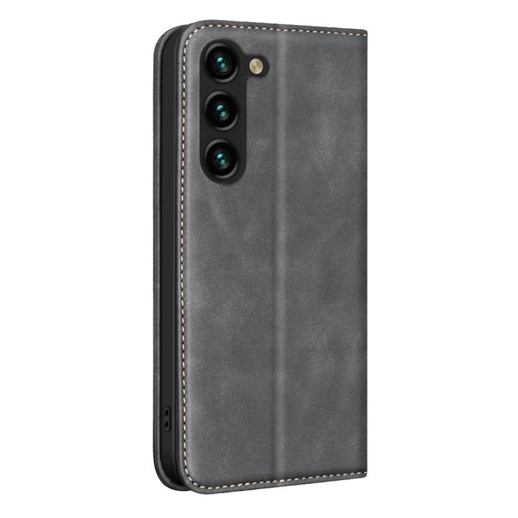 For Samsung Galaxy S21 FE 5G BINFEN COLOR Calfskin Texture Magnetic RFID Vegan Leather Phone Case