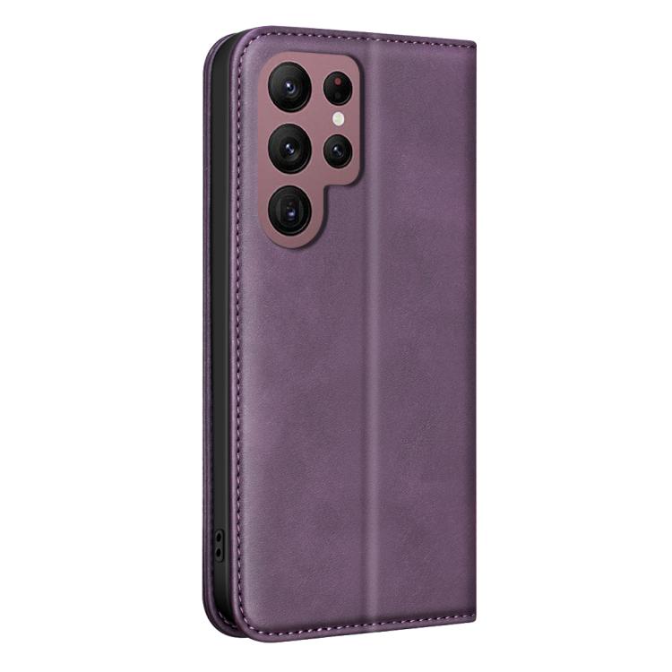 For Samsung Galaxy S21 Ultra 5G BINFEN COLOR Calfskin Texture Magnetic RFID Vegan Leather Phone Case