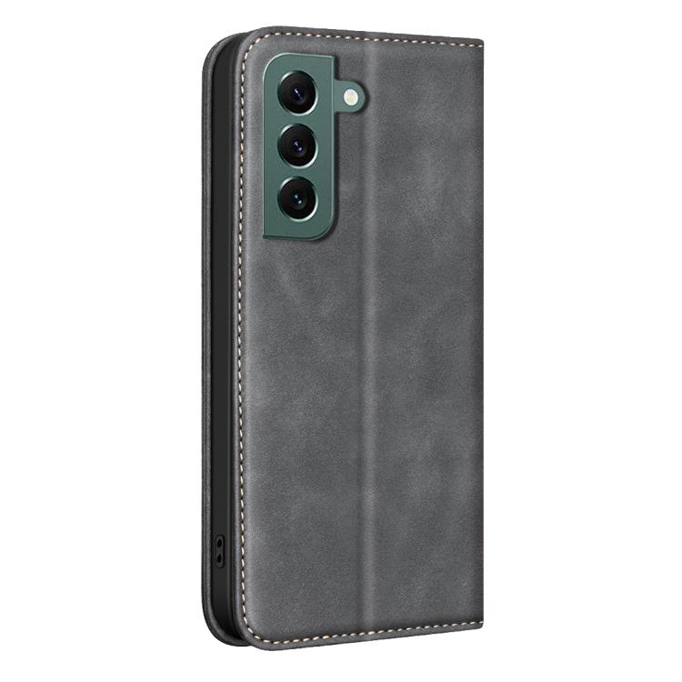 For Samsung Galaxy S22+ 5G BINFEN COLOR Calfskin Texture Magnetic RFID Vegan Leather Phone Case
