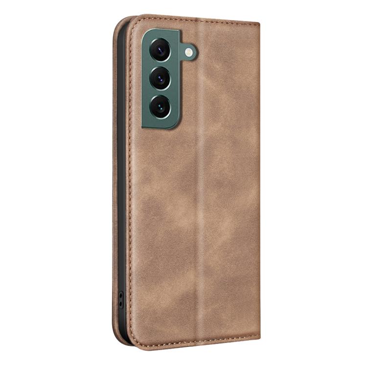 For Samsung Galaxy S22+ 5G BINFEN COLOR Calfskin Texture Magnetic RFID Vegan Leather Phone Case