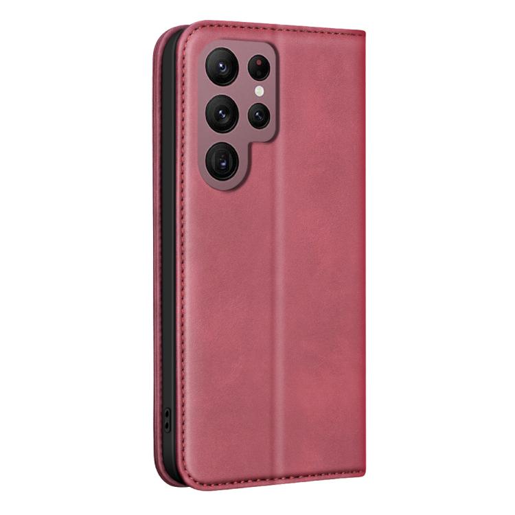For Samsung Galaxy S22 Ultra 5G BINFEN COLOR Calfskin Texture Magnetic RFID Vegan Leather Phone Case