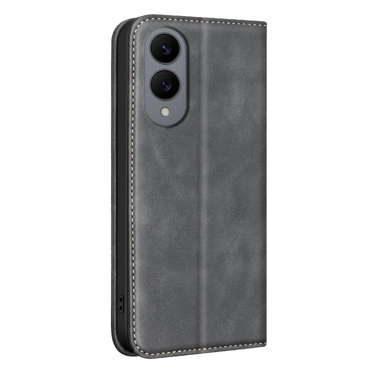 For Samsung Galaxy S25 Edge 5G BINFEN COLOR Calfskin Texture Magnetic RFID Vegan Leather Phone Case