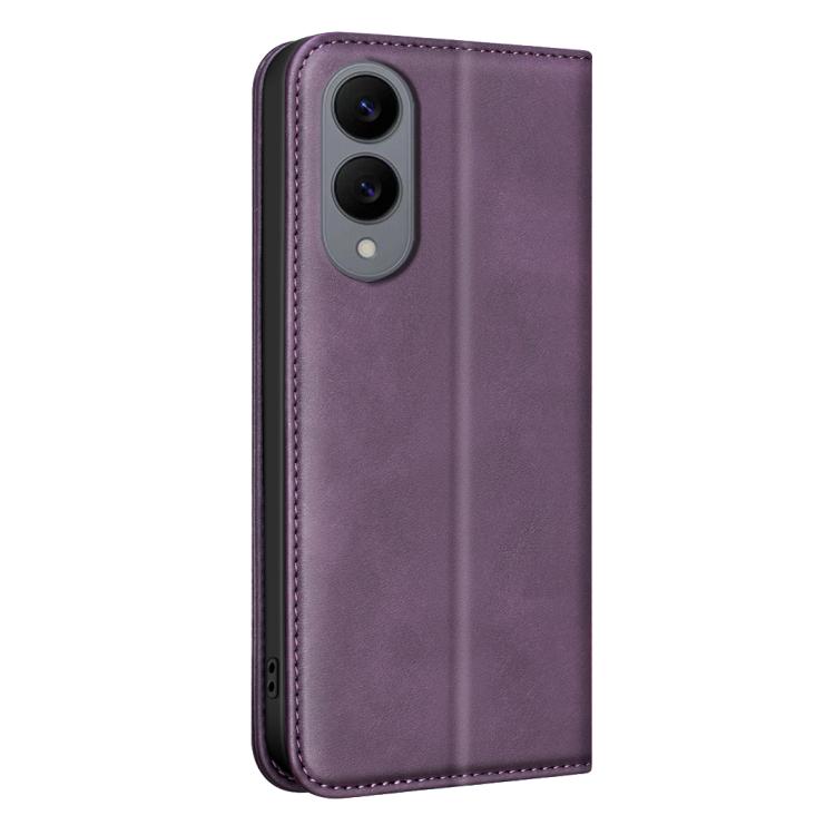 For Samsung Galaxy S25 Edge 5G BINFEN COLOR Calfskin Texture Magnetic RFID Vegan Leather Phone Case