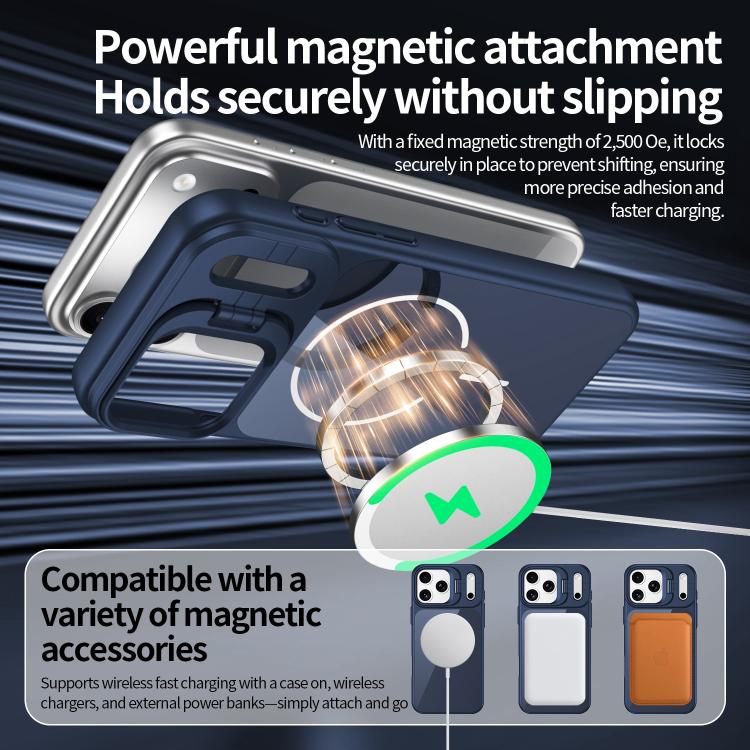 For iPhone 17 Lens Frame Stand Glass Thin Circle Magnetic Phone Case
