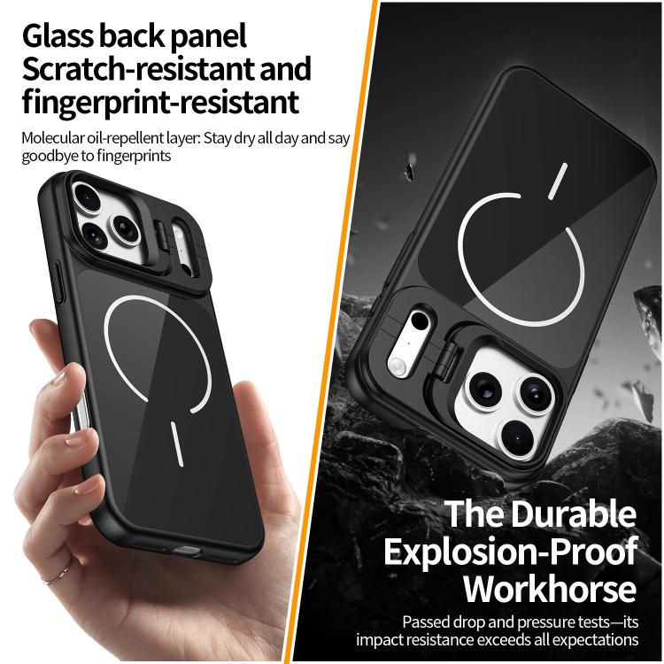 For iPhone 16 Pro Max Lens Frame Stand Glass Thin Circle Magnetic Phone Case
