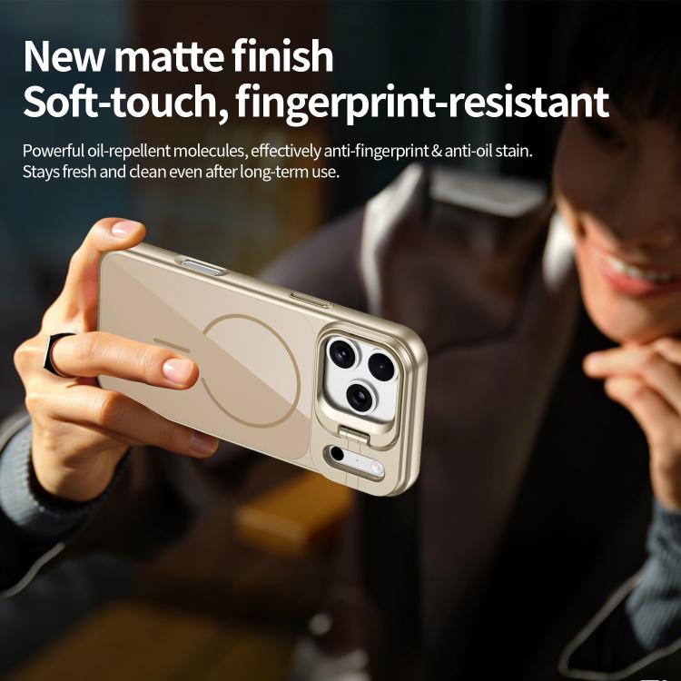For iPhone 16 Pro Max Lens Frame Stand Glass Thin Circle Magnetic Phone Case