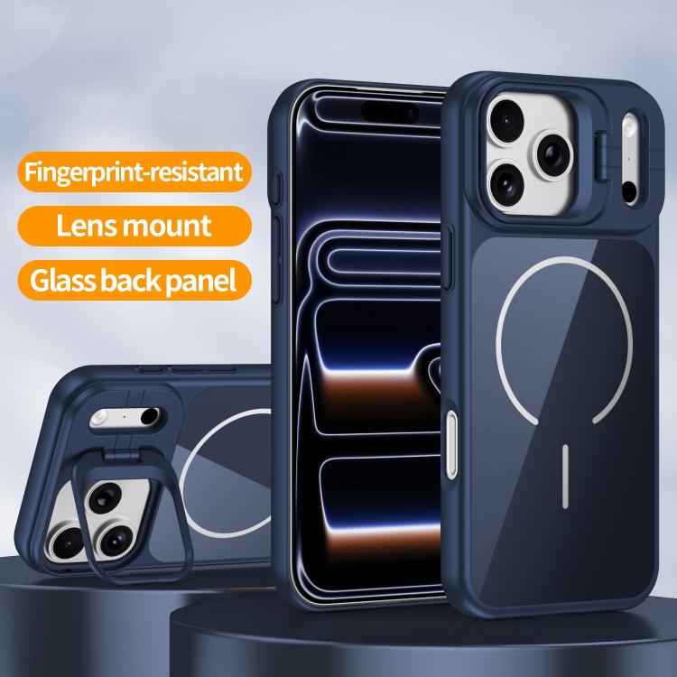 For iPhone 15 Pro Max Lens Frame Stand Glass Thin Circle Magnetic Phone Case