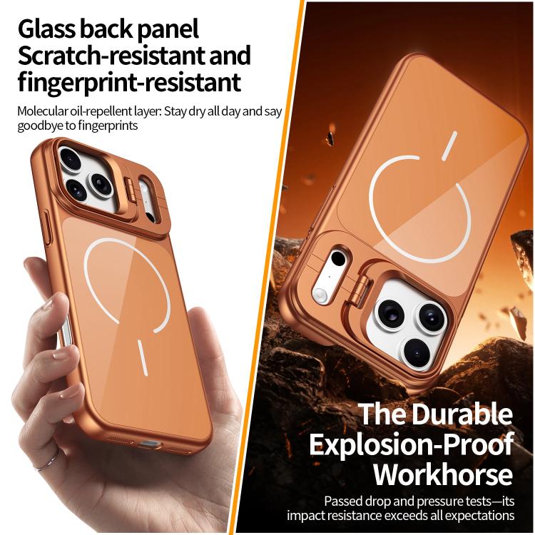 For iPhone 15 Pro Max Lens Frame Stand Glass Thin Circle Magnetic Phone Case