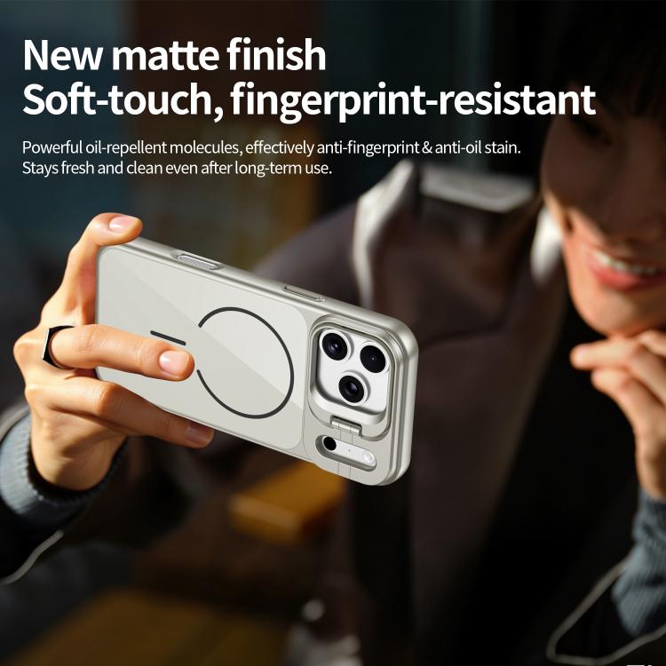 For iPhone 15 Pro Max Lens Frame Stand Glass Thin Circle Magnetic Phone Case