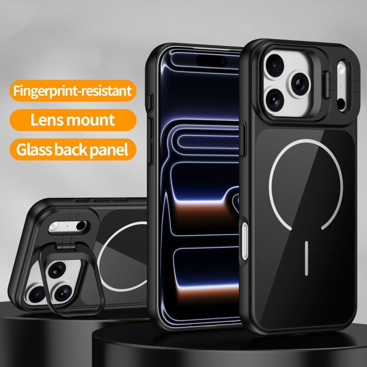 For iPhone 15 Lens Frame Stand Glass Thin Circle Magnetic Phone Case
