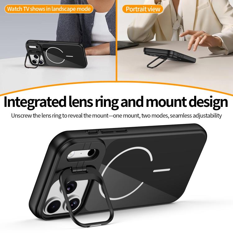 For iPhone 15 Lens Frame Stand Glass Thin Circle Magnetic Phone Case