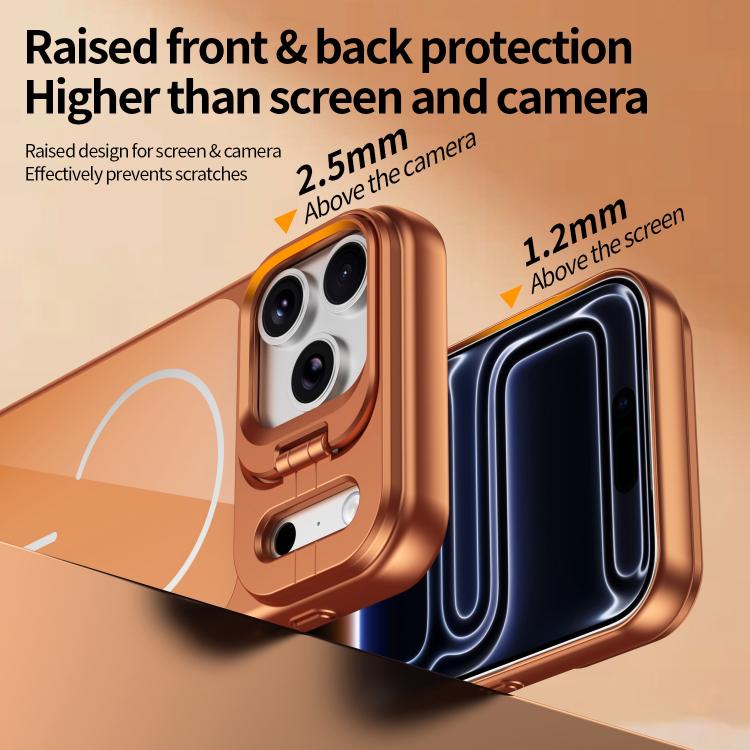For iPhone 15 Lens Frame Stand Glass Thin Circle Magnetic Phone Case