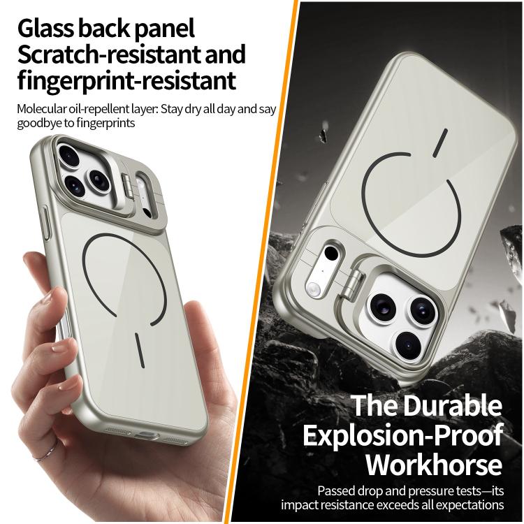 For iPhone 15 Lens Frame Stand Glass Thin Circle Magnetic Phone Case
