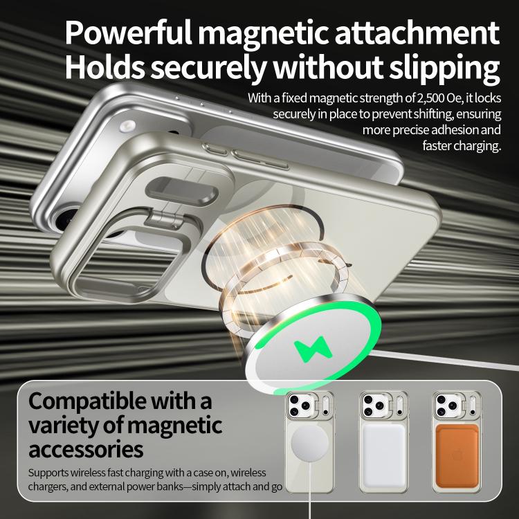 For iPhone 15 Lens Frame Stand Glass Thin Circle Magnetic Phone Case