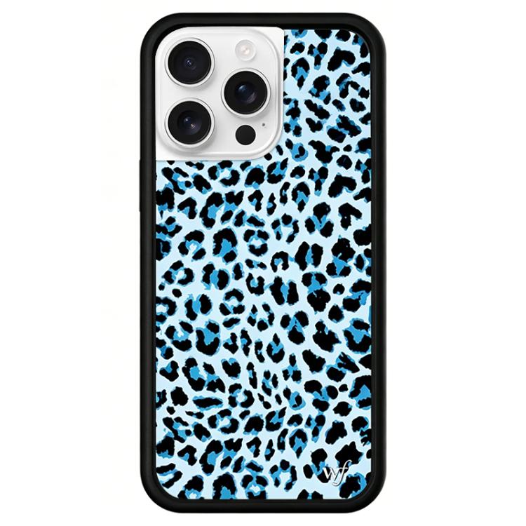 For iPhone 15 Pro WildFlow Floral Series Pattern Phone Case - Blue Black Leopard