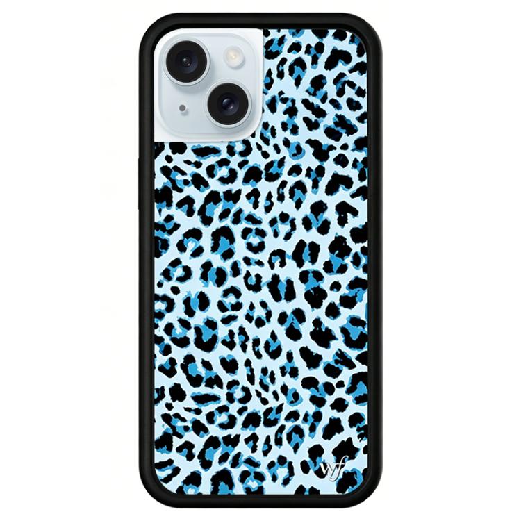 For iPhone 15 WildFlow Floral Series Pattern Phone Case - Blue Black Leopard