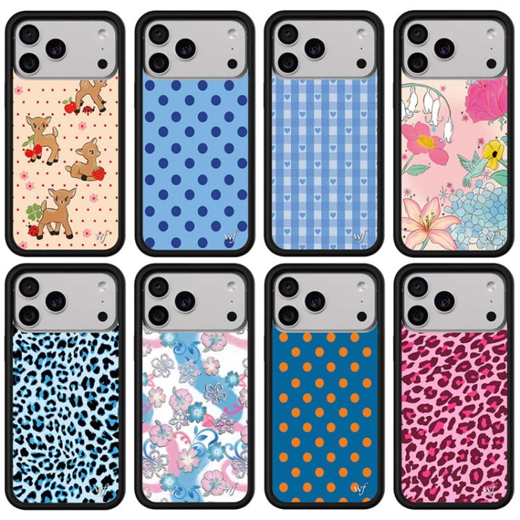 For iPhone 17 Pro WildFlow Floral Series Pattern Phone Case - Blue Black Leopard