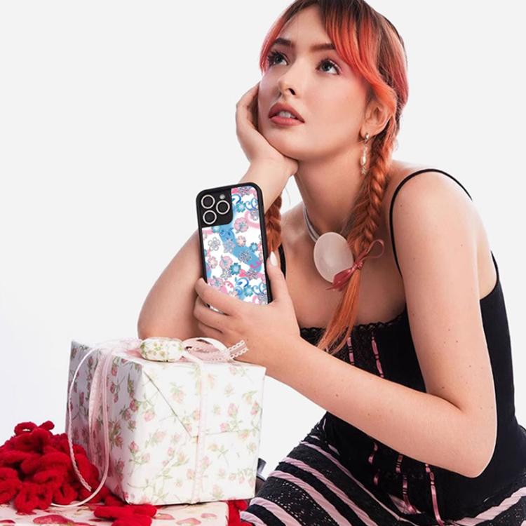 For iPhone 15 Plus WildFlow Floral Series Pattern Phone Case - Blue Black Leopard