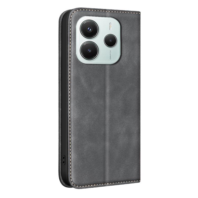 For Redmi Note 14 5G BINFEN COLOR Calfskin Texture Magnetic RFID Vegan Leather Phone Case