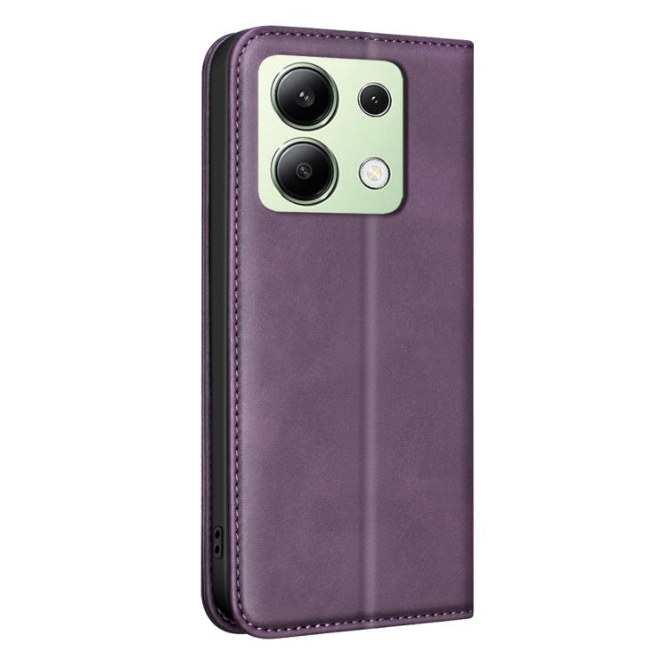 For Redmi Note 13 4G Global BINFEN COLOR Calfskin Texture Magnetic RFID Vegan Leather Phone Case