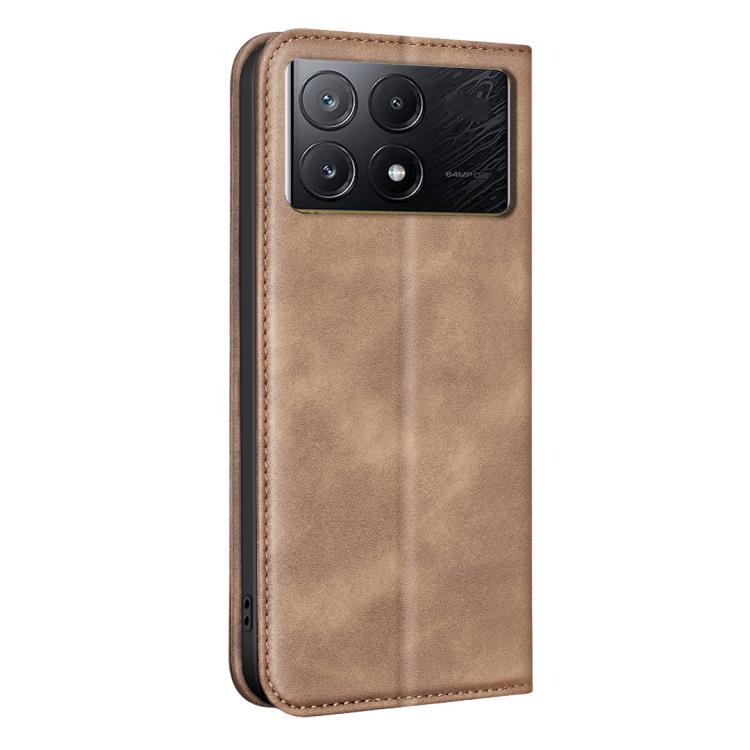 For Redmi K70E BINFEN COLOR Calfskin Texture Magnetic RFID Vegan Leather Phone Case