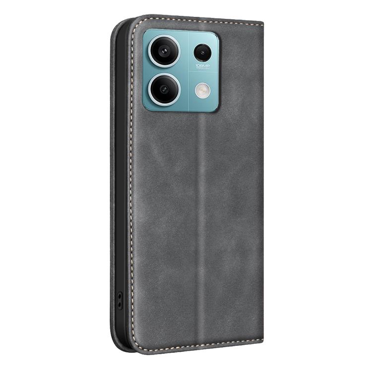 For Redmi Note 13 5G BINFEN COLOR Calfskin Texture Magnetic RFID Vegan Leather Phone Case