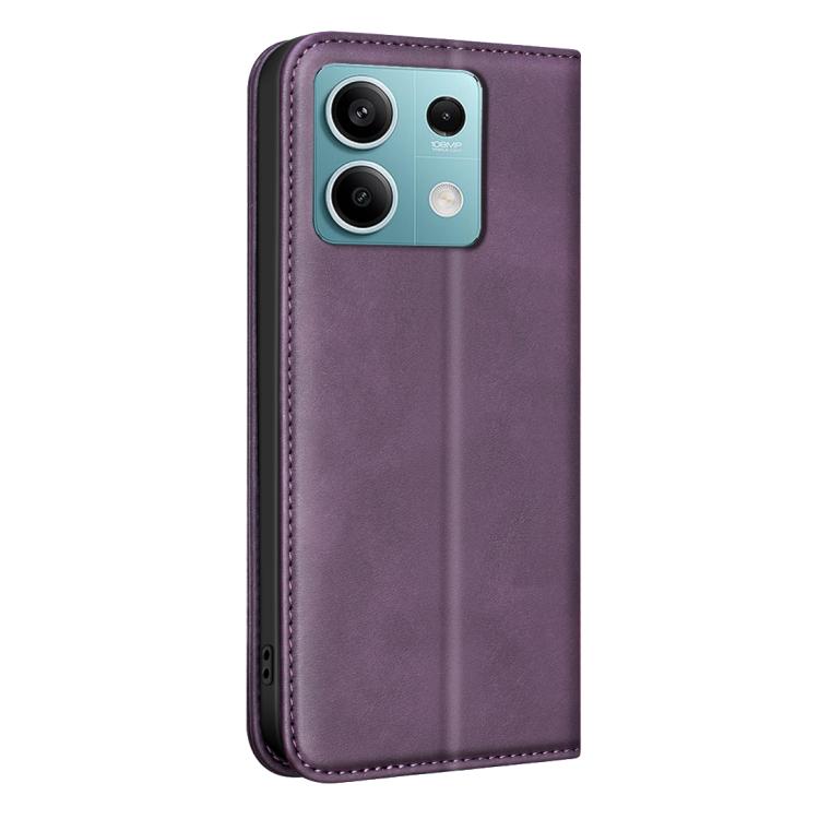 For Redmi Note 13 5G BINFEN COLOR Calfskin Texture Magnetic RFID Vegan Leather Phone Case