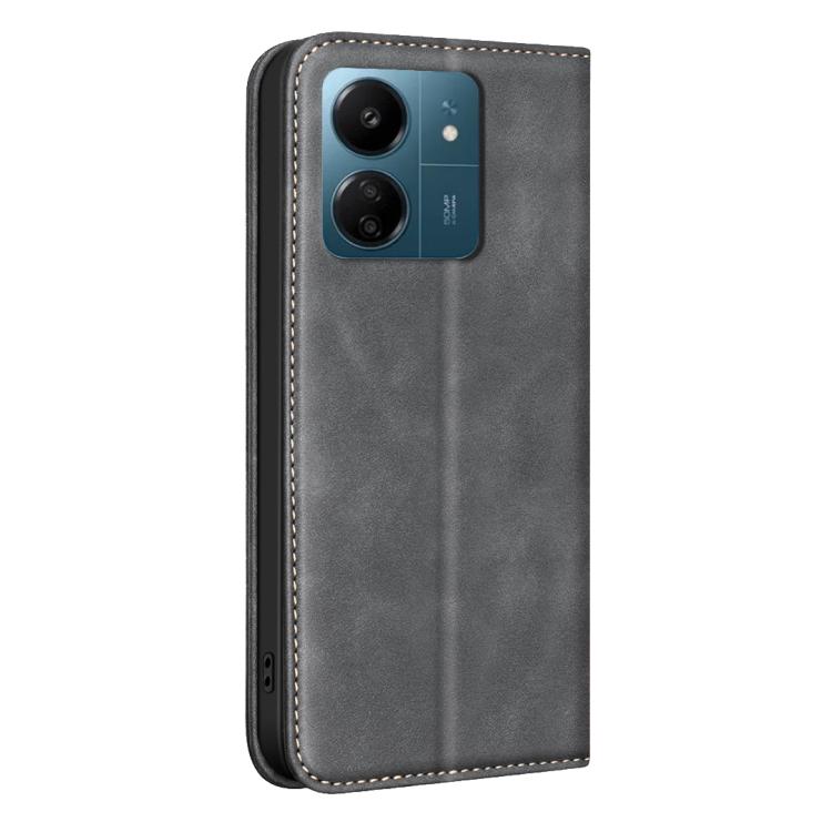 For Redmi 13C BINFEN COLOR Calfskin Texture Magnetic RFID Vegan Leather Phone Case