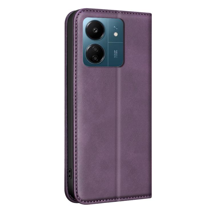 For Redmi 13C BINFEN COLOR Calfskin Texture Magnetic RFID Vegan Leather Phone Case