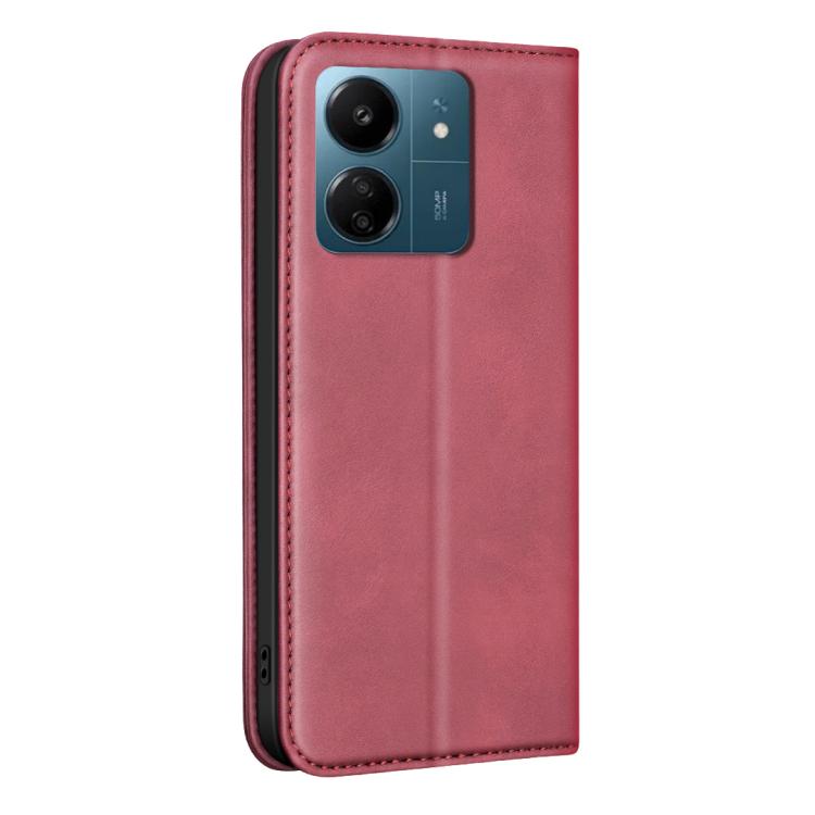 For Redmi 13C BINFEN COLOR Calfskin Texture Magnetic RFID Vegan Leather Phone Case