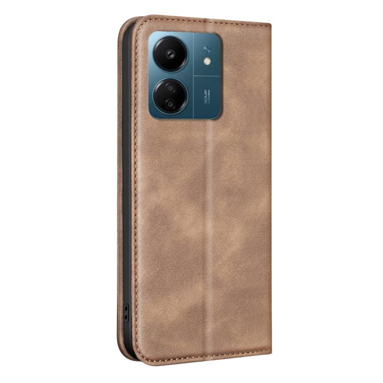 For Redmi 13C BINFEN COLOR Calfskin Texture Magnetic RFID Vegan Leather Phone Case