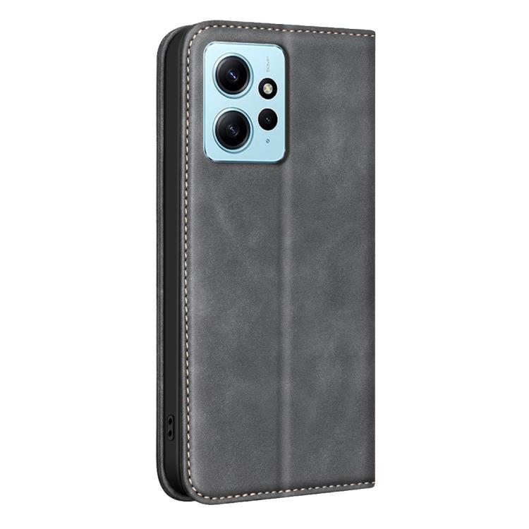 For Redmi Note 12 4G Global BINFEN COLOR Calfskin Texture Magnetic RFID Vegan Leather Phone Case