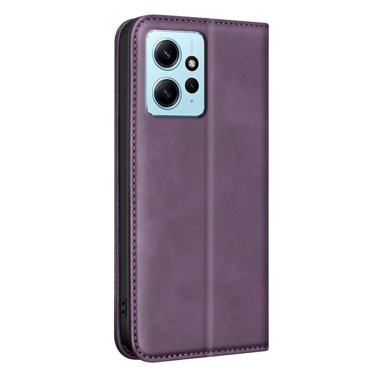 For Redmi Note 12 4G Global BINFEN COLOR Calfskin Texture Magnetic RFID Vegan Leather Phone Case