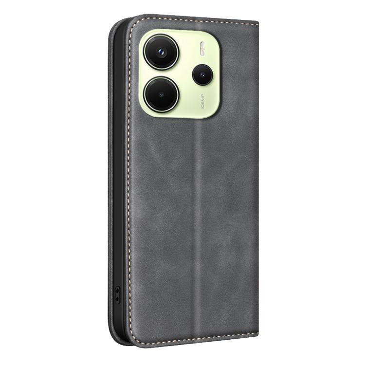 For Redmi Note 14 4G 163.25mm BINFEN COLOR Calfskin Texture Magnetic RFID Vegan Leather Phone Case