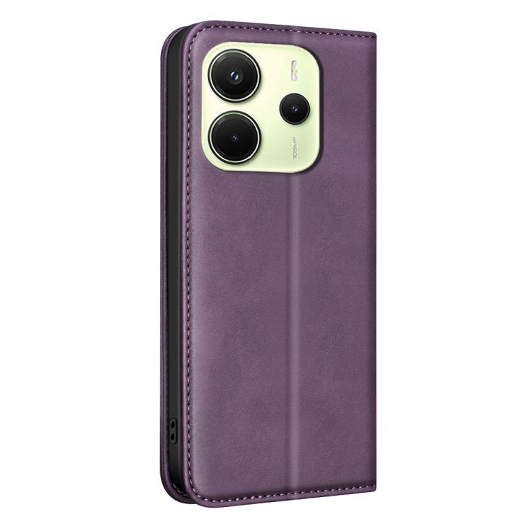 For Redmi Note 14 4G 163.25mm BINFEN COLOR Calfskin Texture Magnetic RFID Vegan Leather Phone Case