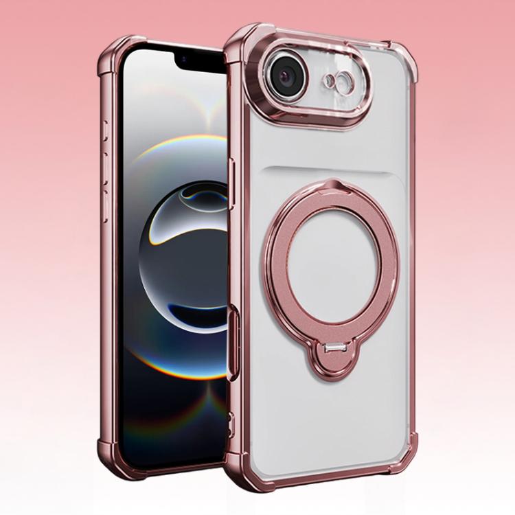 For iPhone 17e / 16e Four-Corner Airbags Shockproof Rotation Holder Magnetic Phone Case