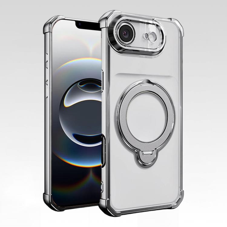For iPhone 17e / 16e Four-Corner Airbags Shockproof Rotation Holder Magnetic Phone Case