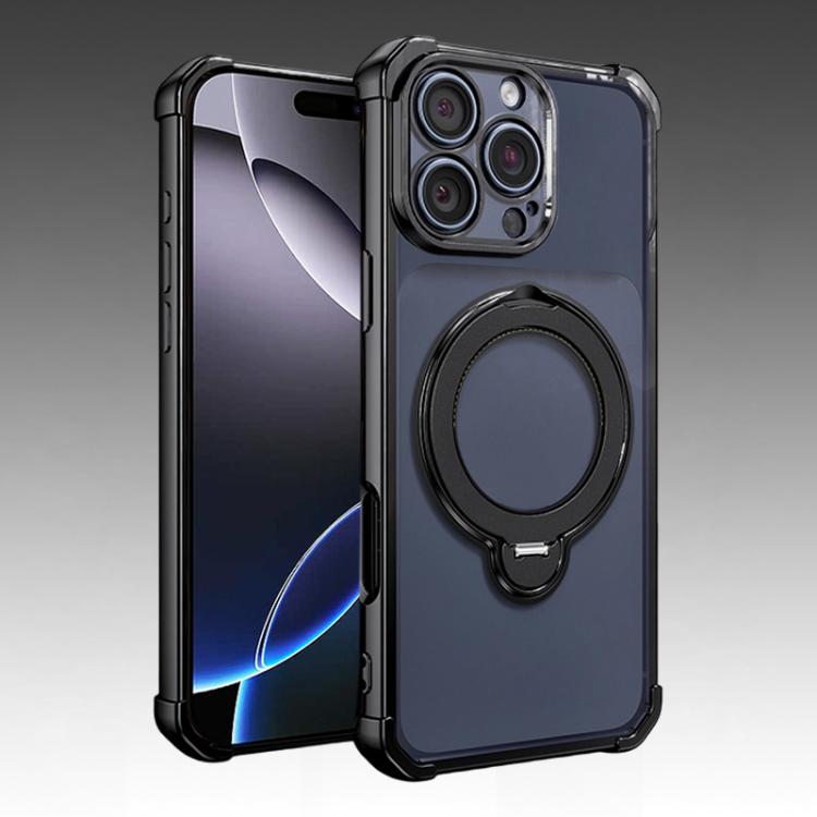 For iPhone 16 Pro Max Four-Corner Airbags Shockproof Rotation Holder Magnetic Phone Case