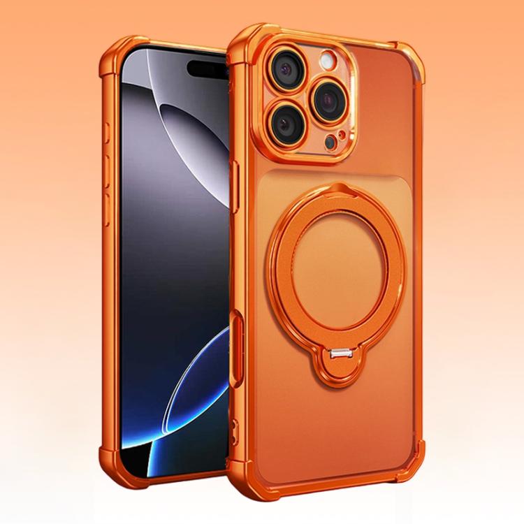 For iPhone 16 Pro Max Four-Corner Airbags Shockproof Rotation Holder Magnetic Phone Case