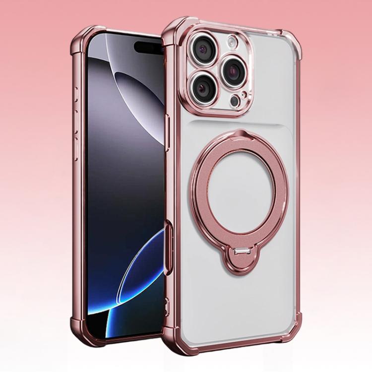 For iPhone 16 Pro Max Four-Corner Airbags Shockproof Rotation Holder Magnetic Phone Case