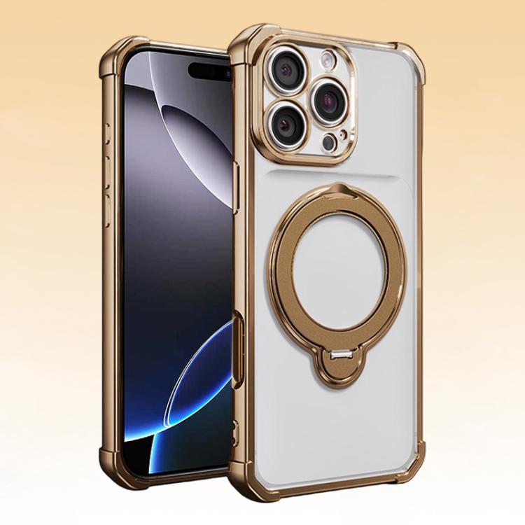 For iPhone 16 Pro Max Four-Corner Airbags Shockproof Rotation Holder Magnetic Phone Case
