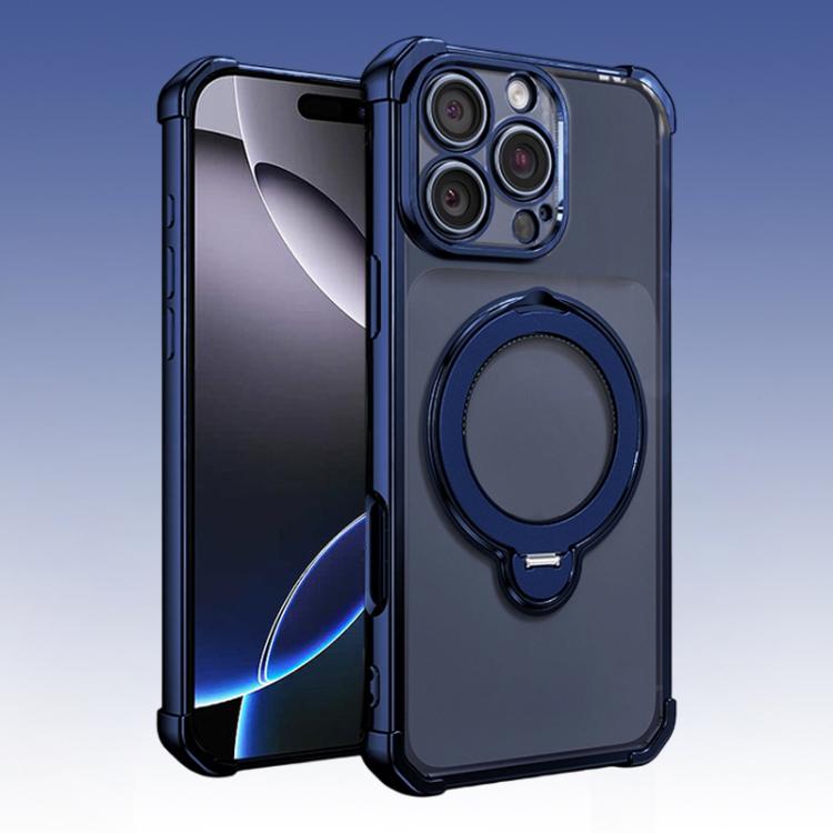 For iPhone 16 Pro Max Four-Corner Airbags Shockproof Rotation Holder Magnetic Phone Case