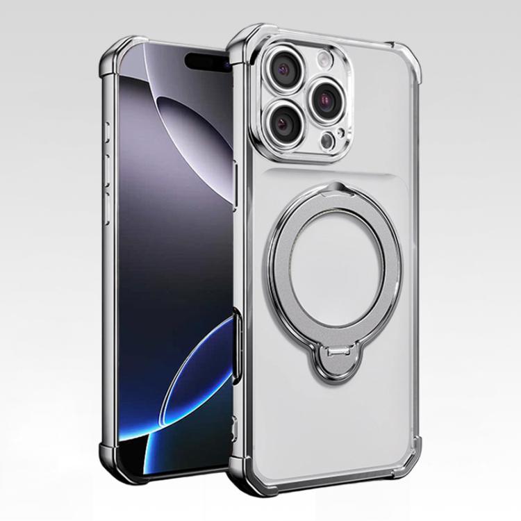 For iPhone 16 Pro Max Four-Corner Airbags Shockproof Rotation Holder Magnetic Phone Case