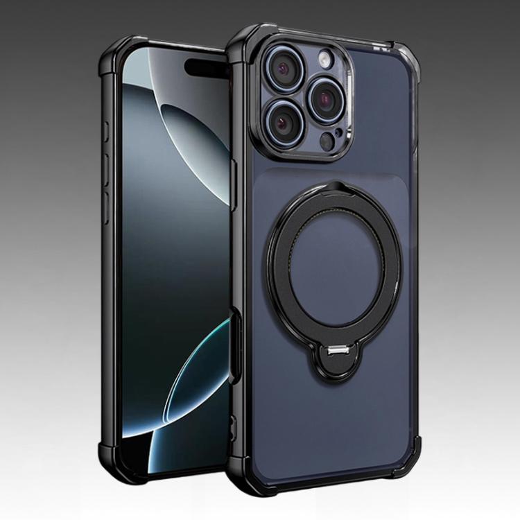 For iPhone 16 Pro Four-Corner Airbags Shockproof Rotation Holder Magnetic Phone Case