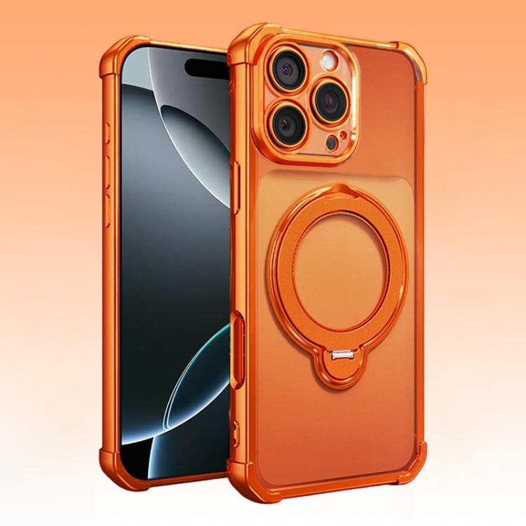 For iPhone 16 Pro Four-Corner Airbags Shockproof Rotation Holder Magnetic Phone Case