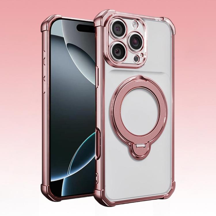 For iPhone 16 Pro Four-Corner Airbags Shockproof Rotation Holder Magnetic Phone Case