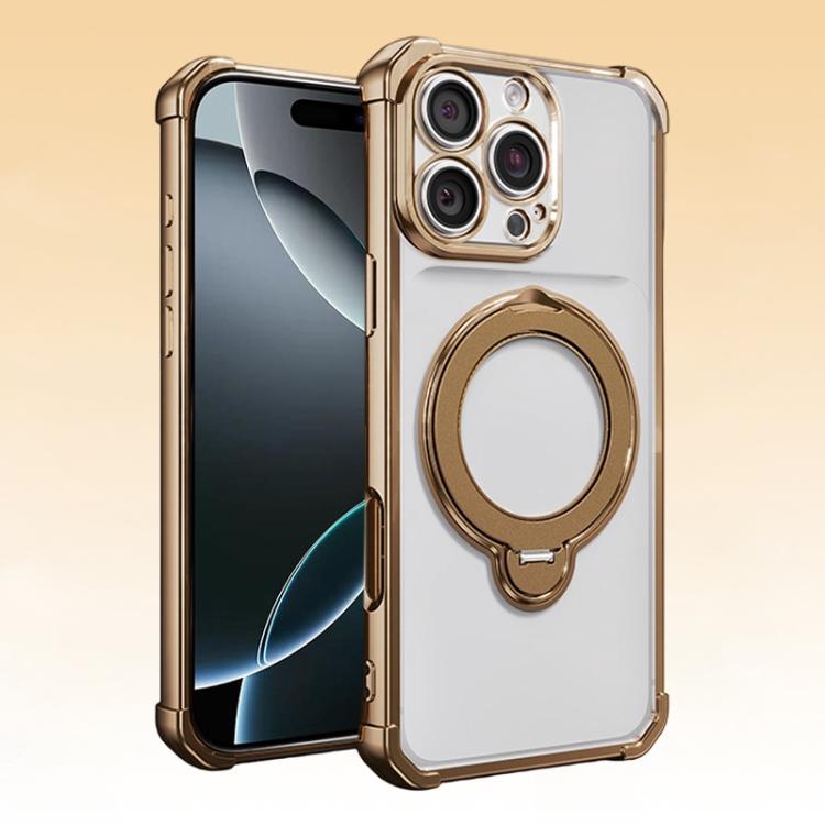 For iPhone 16 Pro Four-Corner Airbags Shockproof Rotation Holder Magnetic Phone Case