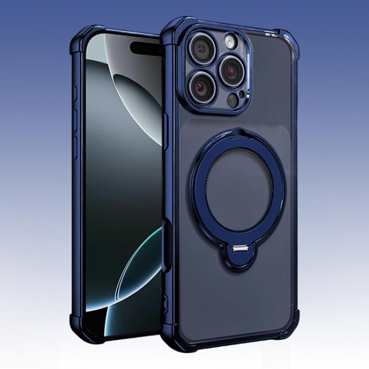 For iPhone 16 Pro Four-Corner Airbags Shockproof Rotation Holder Magnetic Phone Case