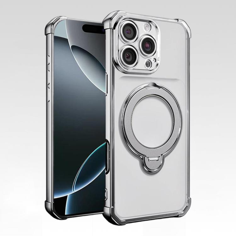For iPhone 16 Pro Four-Corner Airbags Shockproof Rotation Holder Magnetic Phone Case