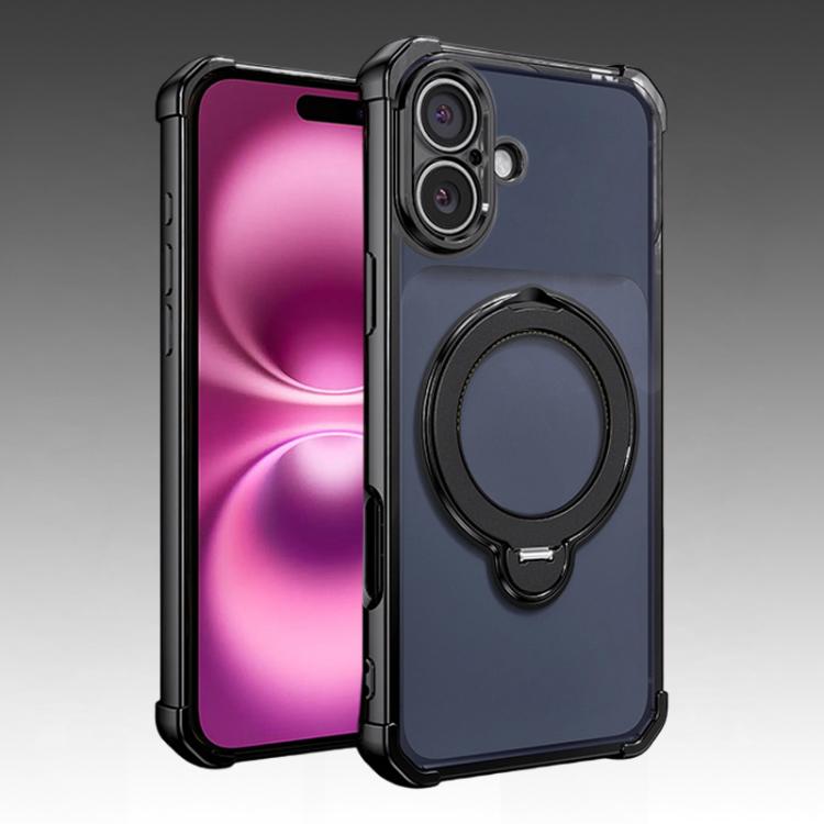For iPhone 16 Plus Four-Corner Airbags Shockproof Rotation Holder Magnetic Phone Case